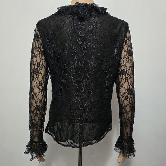 Claudia Richard Black Ruffle Lace Blouse Size Small Victorian Steampunk Gothic - Picture 5 of 8
